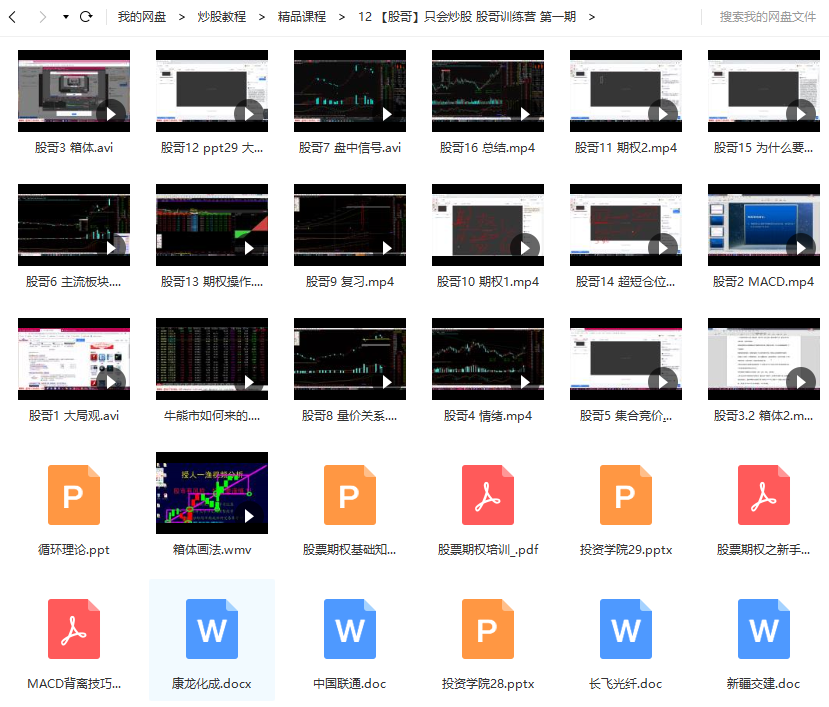 【股哥】只会炒股 股哥训练营 第一1期视频教学（2019年19讲视频+11个文档）