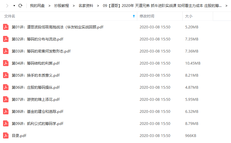 【道哥】 天道兄弟 抓牛进阶实战课 如何看主力成本 庄股的筹码操控 PDF文档（2020年版共10个）